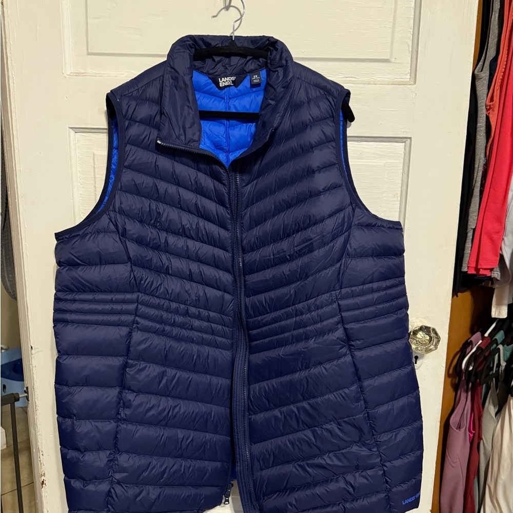Lands' End Navy and Light Blue Puffer Vest